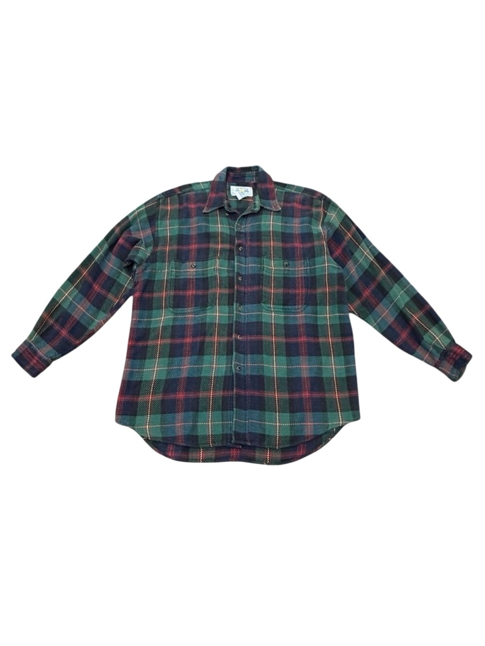 Vintage Y2K Alaska 1959 Navy Green Plaid Flannel Button Front Shirt